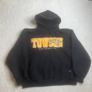 Y2K Russell athletic men's black Towson Univeristy hoodie embroidered vintage M‎